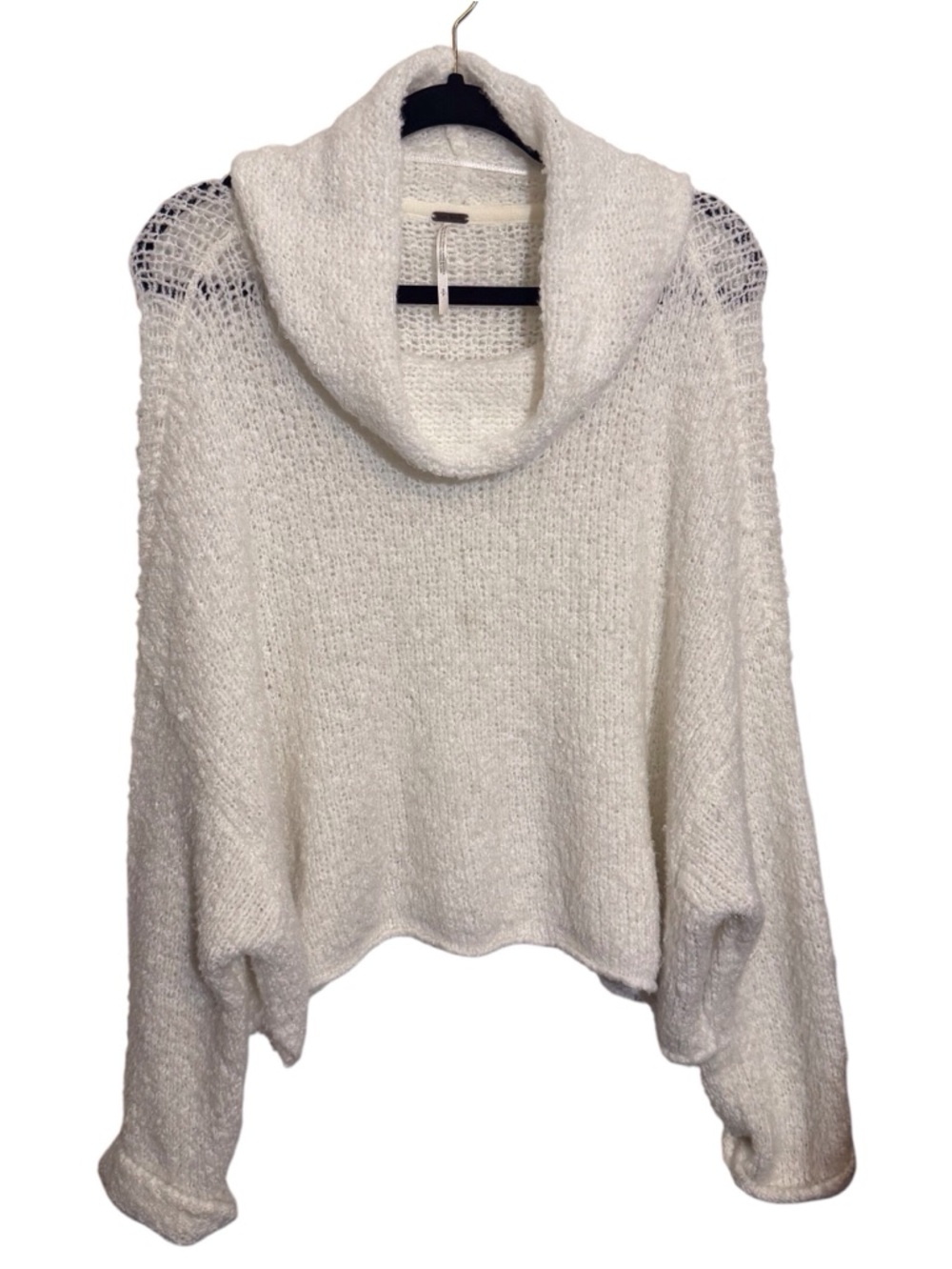 Free People Size Small White BFF Cowl Neck Knit Sweater Boho Oversized Beach